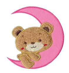 Nažehlovací aplikace velké - růžový měsíc s medvídkem